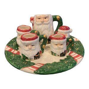 VINTAGE Ceramic 8pc MIniature Santa Claus Christmas TEA SET Replacement READ